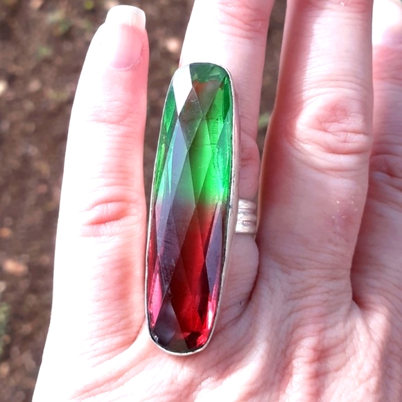 New Oversized Bi-Color Tourmaline 925 Silver Statement Ring. - Picture 1 of 8